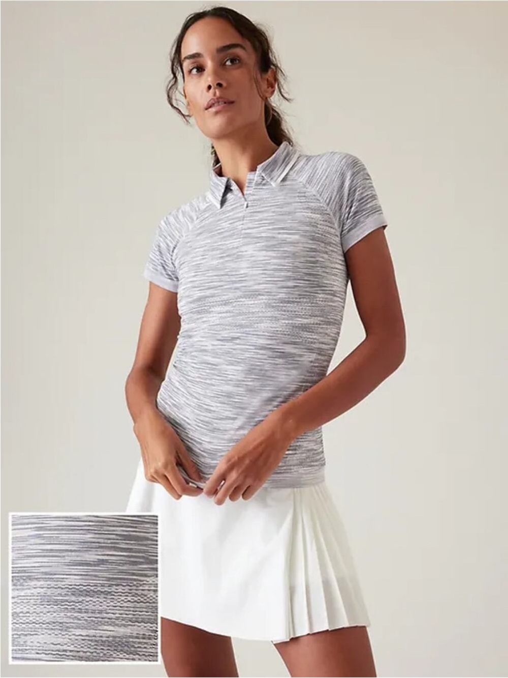 Athleta Marled Light Gray Short-Sleeve Polo